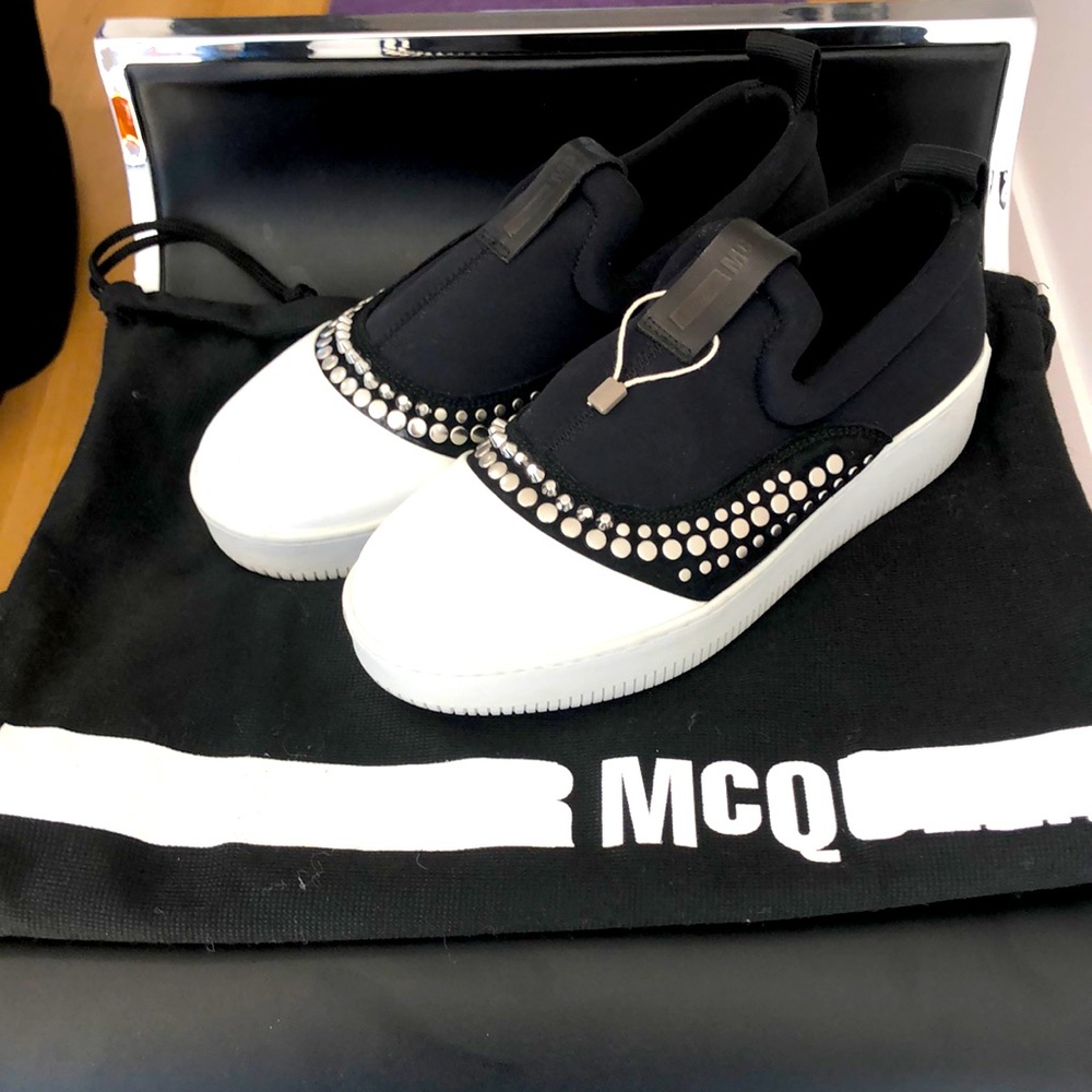 Alexander McQueen McQ studded neoprene black slip on sneakers Size 38